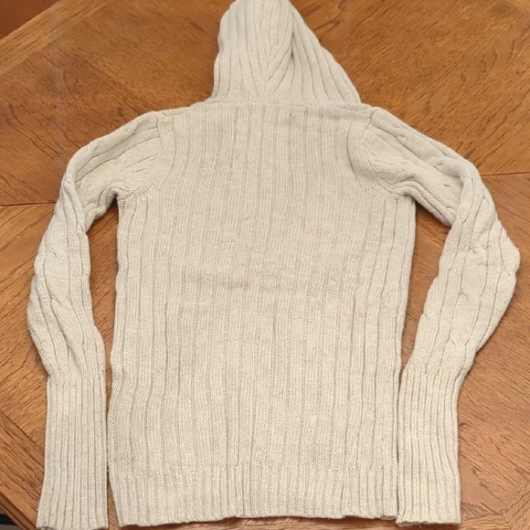 Y2K Hollister Women's Cable Knit Hooded V-Neck Sweater in Cream Bella Babydoll - Picture 9 of 11